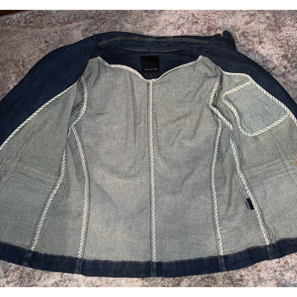 The Limited Womens Dark Wash Denim Blazer Single Button Jacket Blue EUC Classic - Picture 7 of 8